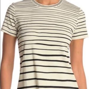 Tahari T XS Short Sleeve Crew Neck Striped Top Cream Color Black Stripes NWT